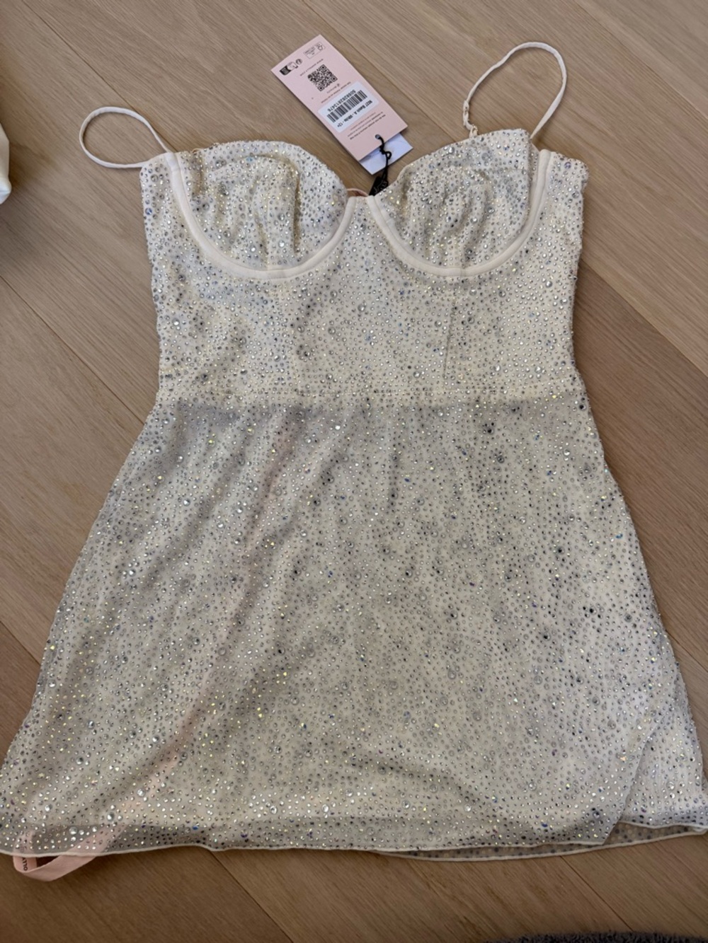 Oh Polly Crystella Sequin Bustier Mini Dress in Ivory
